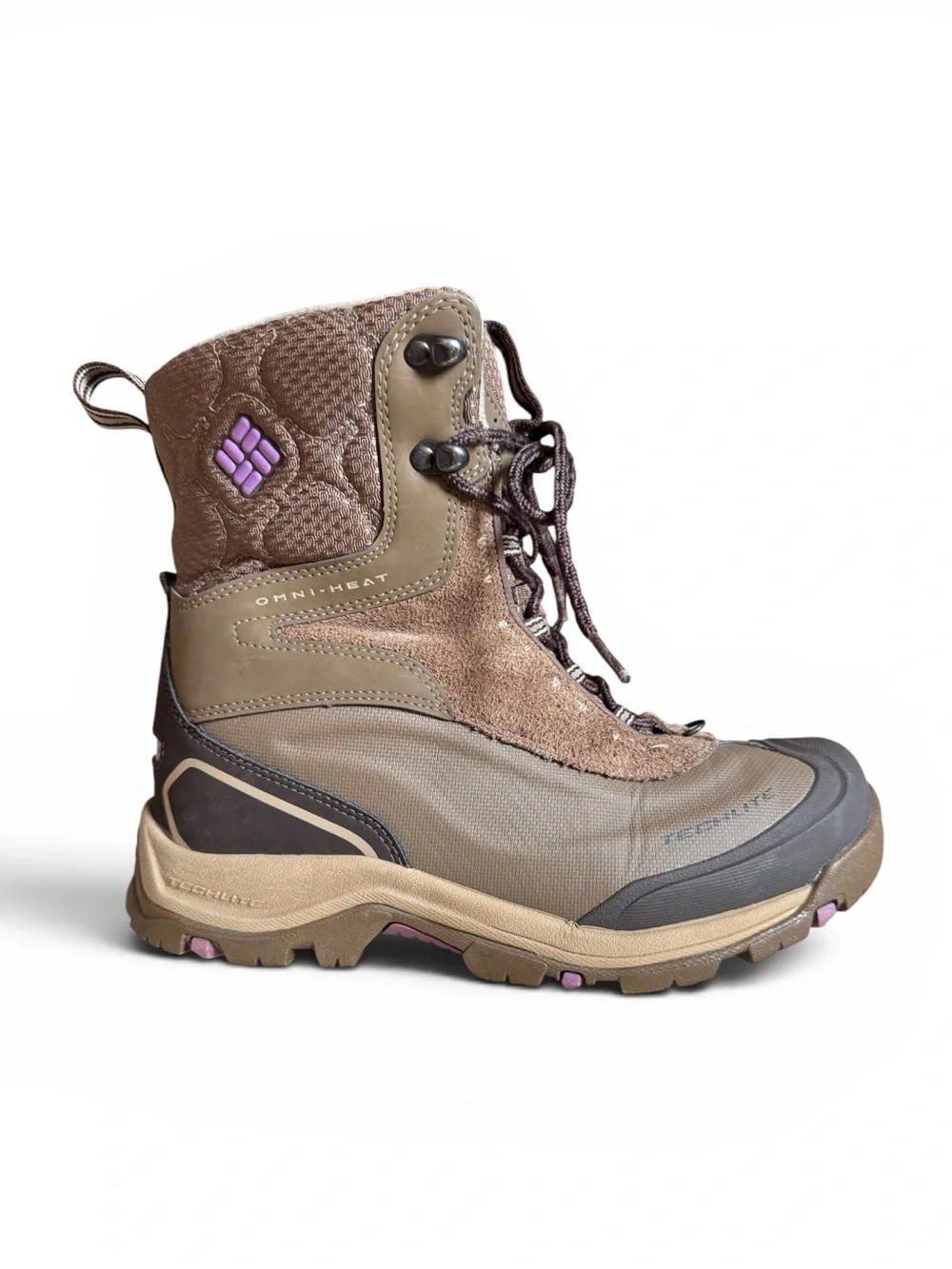 Columbia Bugaboot Omni-Heat Techlite Waterproof Winter Snow Boots Brown Purple 8